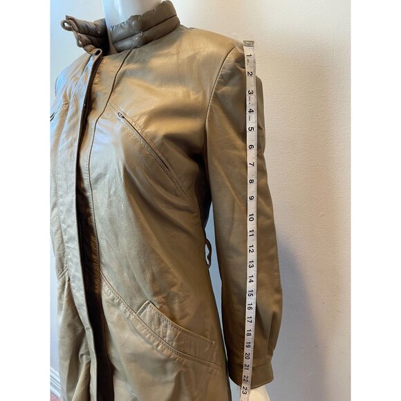 HIDE & Chic Womens Leather Coat Jacket Full Zip Up Long Sleeve Light Tan Size 8 - Picture 4 of 7